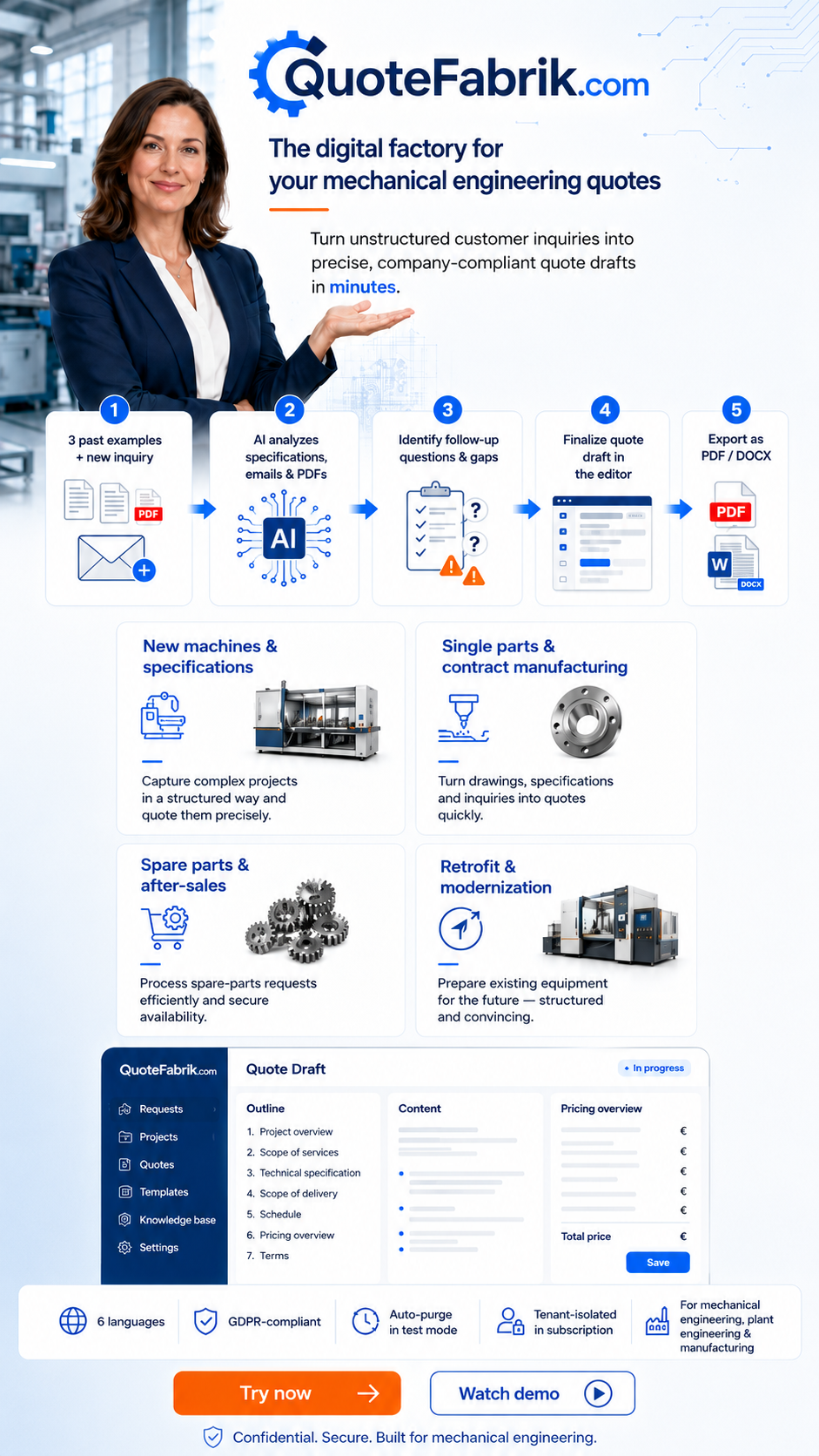 QuoteFabrik explains AI quote drafting for mechanical engineering and manufacturing