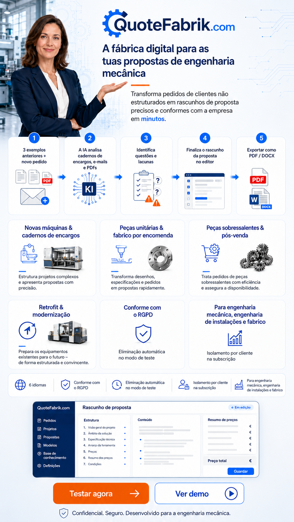 QuoteFabrik explica propostas com IA para engenharia mecânica e fabrico